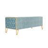Manhattan Comfort Vector 81.5 in. Ocean Blue and Gold Velvet 3-Seat Sofa