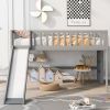 Full Size Low Loft Bed with Ladder and Slide, Gray