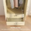 Wardrobe Closet Armoire with Hanging Rod and 2 Doors, Clothes Storage Organizer with 2 Drawers for Bedroom, Oak
