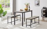 Industrial Dining Table Set with 2 Benches, Grey and Black Kitchen Counter Table for Breakfast, Living Room, Party Room, 43.3"L x 23.6"W x 29.9"H