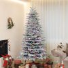 7.5ft Snow Flocked Artificial Christmas Tree, Pre-Lit Christmas Tree with 500 LED Lights and 1264 Branch Tips, Green