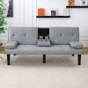 The 67-inch light gray PVC multi-functional sofa bed, with a foldable and cup holder design