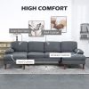 U Shape Couch with Double Chaise, 4 Seater Linen Feel Sofa for Modern Living Room, Dark Grey