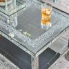 W 39.5" X D 19.5"X H 19.5" 2-layer crystal mirror stainless steel frame coffee table for use in offices, shops, living rooms, or bedrooms