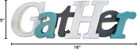 Grey Teal White Gather Signs for Home Decor - Farmhouse Rustic Kitchen Dining Room Freestanding Letters Block 16x5 Inches