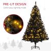 HOMCOM 6 FT Flocked Christmas Tree, Pre Lit Artificial Tree w/ Realistic Branches, LED Lights & 1000 Tips, Holiday Decor Indoors, Black