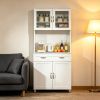 Modern White 67'' Kitchen Pantry Buffet with Hutch Freestanding Storage Cabinet Framed Glass Doors Shelves Drawers for Dining Room