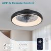20-inch Black LED Ceiling Fan Light – Dimmable and Adjustable Color Temperature, APP & Remote Control, Modern Smart Ceiling Fan for Living Room, Bedro