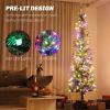 HOMCOM 7.5 ft Pencil Christmas Tree, Pre-Lit Flocked Xmas Tree with Dual Color LED Lights, 519 Tips and Metal Stand, Green