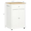 Cream White Kitchen Island Cart, Portable Serving Trolley with Drawer & Shelf