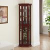 Corner Curio Cabinet with Lights, Adjustable Tempered Glass Shelves, Mirrored Back, Display Cabinet,Cherry (E26 light bulb not included)