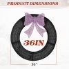 36in Pre-lit Outdoor Christmas Wreath Decoration, Lighted Metal Wreath with Purple Bow, Remote Control LED Lights with Timer