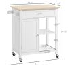 Rolling Kitchen Island, White, with Open Shelf & Storage Drawer