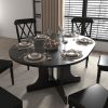 Dining Table for Farmhouse Kitchen 59x43 Inch Expandable Oval Table Top with Removable Leaf Trestle X Shaped Base Black