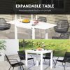 Outsunny White Expandable Patio Table Outdoor Dining for 4-6 Aluminum Frame Garden Lawn Balcony Terrace