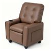 Brown Kids Recliner Sofa with Retractable Footrest, Waterproof PU Leather Toddler Chair with Cup Holder & Side Pockets