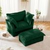 Upholstered Slipcovered Armchair with Ottoman, Deep Seat Armchair W/ Wide Ottoman for Living Room, Armchair Sets with Large Soft Pillows(Set of 2)