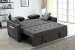 William 70" Modern Gray Fabric Sleeper Sofa with 2 USB Charging Ports and 4 Accent Pillows