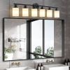 39" Modern 6-Light Vanity Bathroom Mirror Light, Frosted White Glass with Black Iron Frame, Contemporary Wall Sconce for Bedroom, Bathroom