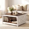 Farmhouse Coffee Table 31 Inch Square Coffee Table with Storage Shelf