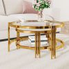 Modern 2 - Piece Gold Finish with Textured Glass Coffee Table Set, Nesting Coffee Table with Tempered Glass for Living Room, 32.75"