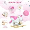 Qaba Plush Rocking Unicorn, Wooden Ride-On Chair, Lullaby Song, 18-36 Months, White & Pink, Comfort & Joy for Babies
