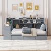 Twin Size Wooden Daybed With 3 Drawers, USB Ports and desk , Gray