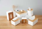 Paper Tissue Box Holder Bamboo Facial Tissue Box Desktop Remote Control Holder Organizer