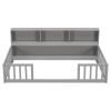 Twin Floor Bed with Bedside Bookcase,Shelves,Guardrails,Grey