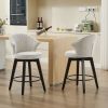 008-Set of 2 Counter Height Swivel Bar Stools, Chenille Upholstered Chairs with Wide Backrest for Bar, Kitchen Island, Dining Room, White