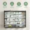 HOMCOM Display Cabinet 5-Tier Black White Glass Case with 2 Doors Adjustable Shelves Wall-Mounted