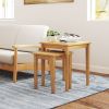 2 Pieces Space Saving Design Teak Wood Outdoor Patio Nesting Table