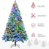 HOMCOM 7.5ft Artificial Snow Christmas Tree with Frosted Branches LED Lights Steel Base for Festive Home Decor