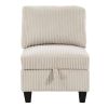 Modern Living Room Furniture Beige Armless Chair with Storage Corduroy Fabric Upholstery 1pc Modular Armless Chair