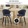 008-Set of 2 Counter Height Swivel Bar Stools, Chenille Upholstered Chairs with Wide Backrest for Bar, Kitchen Island, Dining Room, Blue