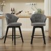 008-Set of 2 Counter Height Swivel Bar Stools, Chenille Upholstered Chairs with Wide Backrest for Bar, Kitchen Island, Dining Room, Dark Grey