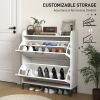 HOMCOM Shoe Cabinet Organizer with 2 Flip Drawers, Legs, Narrow Shoe Storage Cabinet for Entryway, Hallway, White