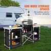 Camping Kitchen Table, Folding Outdoor Cooking Table with Storage Carrying Bag, Aluminum Cook Station 3 Cupboard & Detachable Windscreen