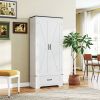 72" Farmhouse Pantry Cabinet with Adjustable Shelves, Kitchen Pantry Cabinet with 2 Doors, Distressed White