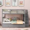 Stairway Full-Over-Full Bunk Bed with Twin size Trundle, Storage and Guard Rail for Bedroom, Dorm - Gray(OLD SKU :LT000210AAE)