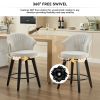 008-Set of 2 Counter Height Swivel Bar Stools, Chenille Upholstered Chairs with Wide Backrest for Bar, Kitchen Island, Dining Room, White