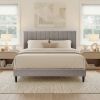 Gray Upholstered Queen Platform Bed Frame, Tufted Channel Headboard, Mid-Century Bedroom Furniture, No Box Spring Required, Bed Frame Wood Slats
