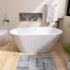 59" Acrylic Freestanding Bathtub, Gracefully Shaped Freestanding Soaking Bathtub with Brushed Nickel Drain & Minimalist Linear Design Overflow White
