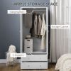 Modern Wardrobe Closet Armoire with 2 Drawers and Hanging Rod, Clothes Storage Organizer with Anti-tipping Design for Bedroom, White