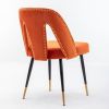 A&A Furniture,Akoya Collection Modern | Contemporary Velvet Upholstered Dining Chair with Nailheads and Gold Tipped Black Metal Legs, Orange, Set of 2