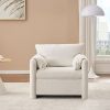 002 Fixed-Modern Sofa Chair, Elegant Single Sofa Chair with Soft Chenille Cushion for Living Room, Bedroom and Office, Ivory White