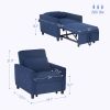 HOMCOM 3-in-1 Convertible Chair Bed, Pull Out Sofa Bed Sleeper Chair with Adjustable Backrest, Pillow, and Pockets, Blue