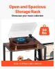 3 Tiers Record Player with LED Light & USB Ports Metal Vinyl Shelf Black