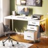 48 Inch Computer Desk with Fabric Drawers & File Cabinet, Home Office Desk for small space, Vanity Desk for Bedroom, White