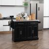 Portable Kitchen Island Cart, Black, on Wheels with Stainless Steel Top, Storage Cabinets, Spice Rack